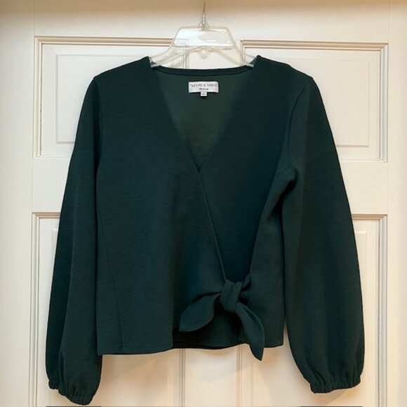 Madewell Texture & Thread Long Sleeve faux wrap top in Smoky Spruce Crepe S - Picture 2 of 8
